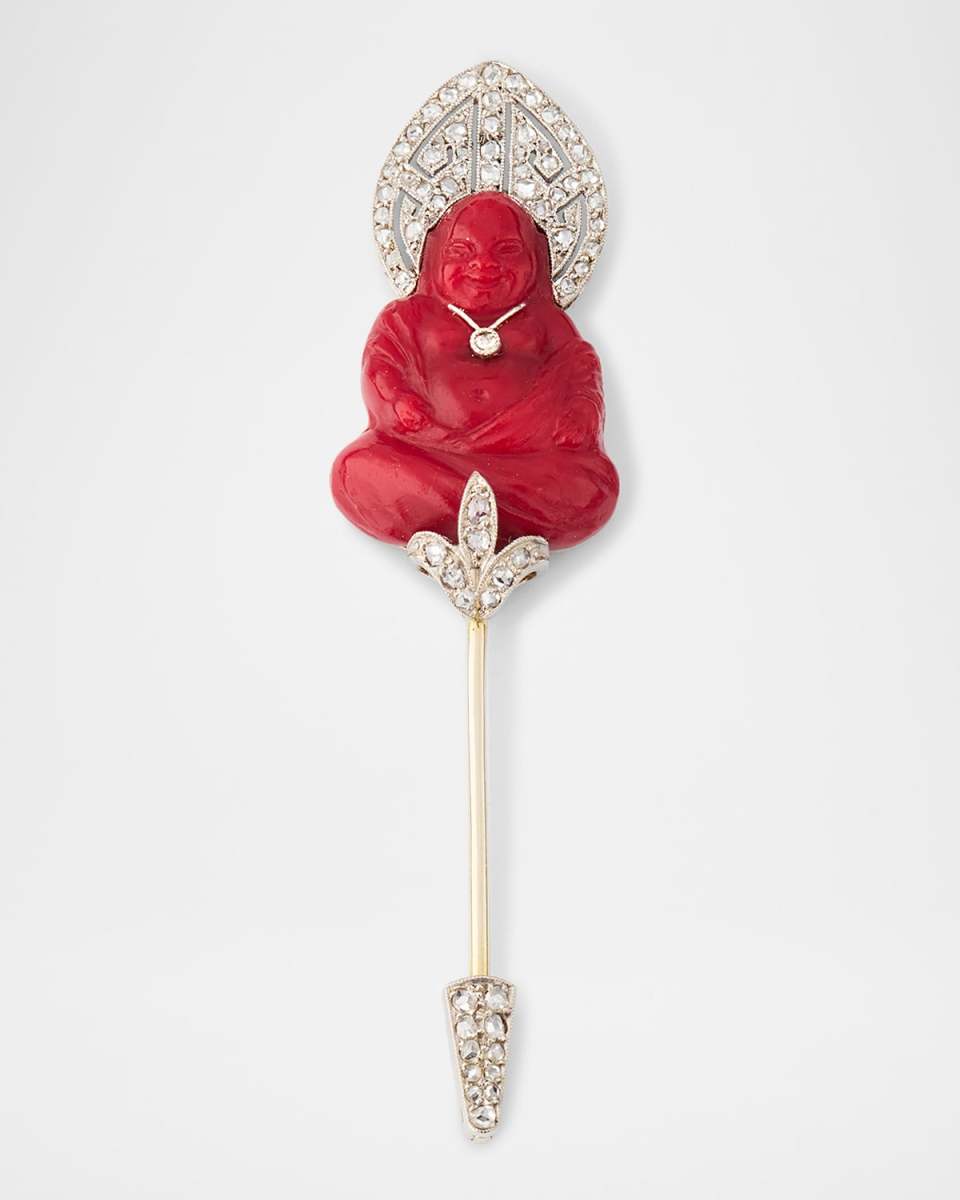 Estate Lacloche Freres Diamond and Red Buddha Stick Pin